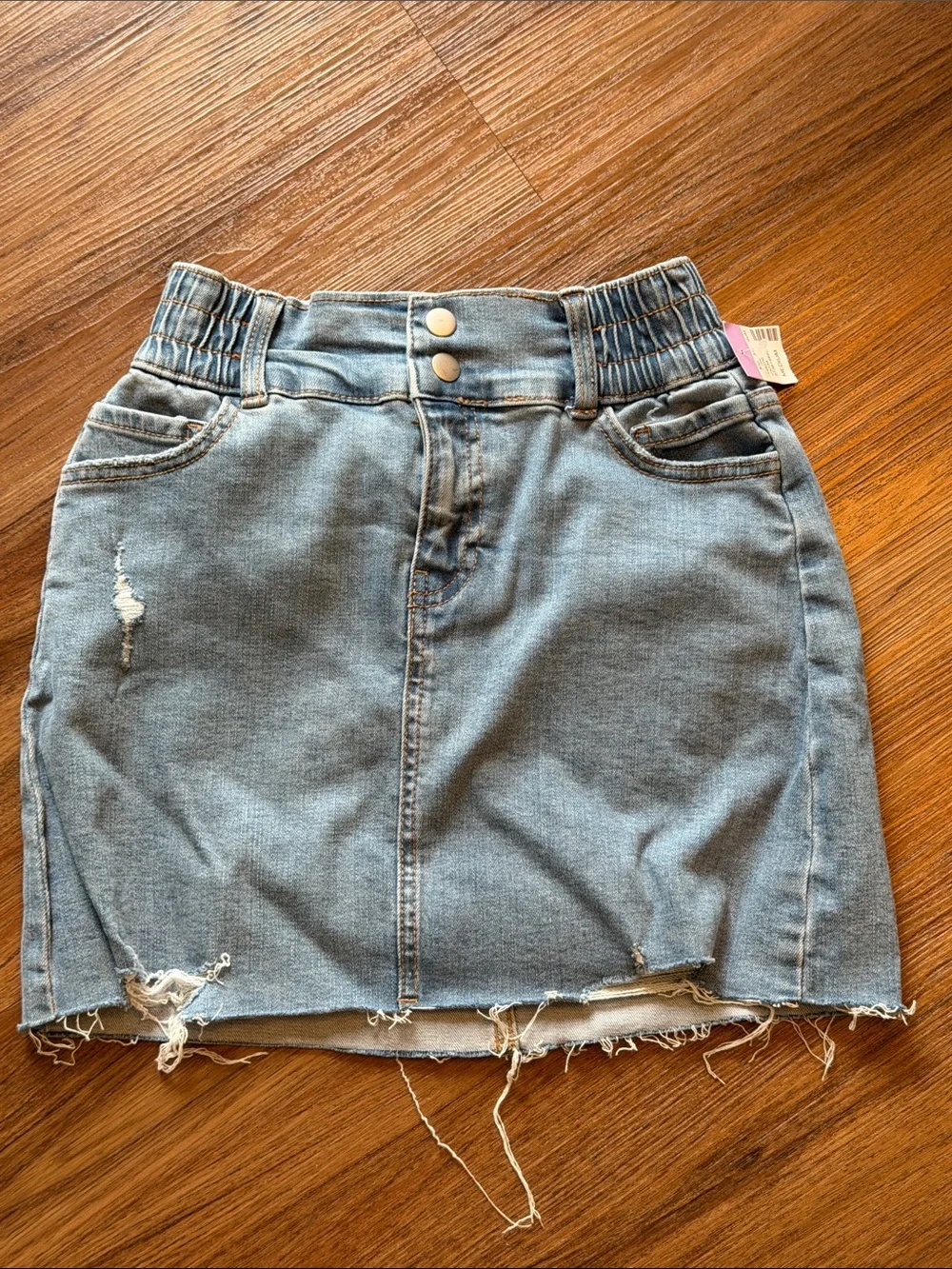 EVIE Light Blue Distressed Denim Skirt
